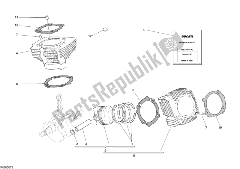 Toutes les pièces pour le Cylindre - Piston du Ducati Monster S2R 1000 USA 2007